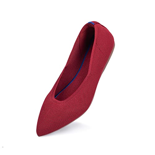 Frank Mully Frauen Spitze Zehe Ballett flach Strickkleid Schuhe Low Wedge Flache Schuhe Komfort Slip On Flats Schuhe für Frau Klassische Schuhe, Rot, 40 EU von Frank Mully