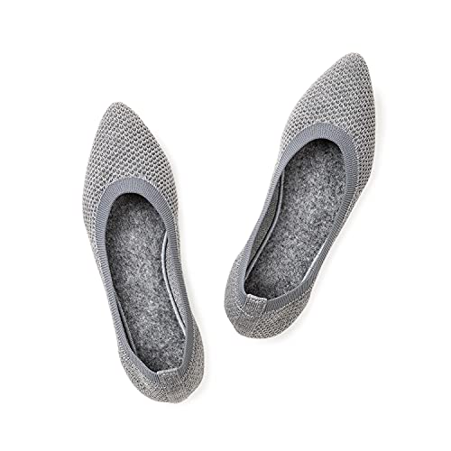 Frank Mully Frauen Spitze Zehe Ballett Flach Strickkleid Schuhe - Low Wedge Komfort Slip On Flats für Frau Klassische Schuhe, Grau, 35 EU von Frank Mully