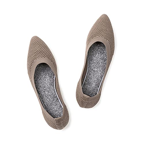 Frank Mully Frauen Spitze Zehe Ballett flach Strickkleid Schuhe Low Wedge Flache Schuhe Komfort Slip On Flats Schuhe für Frau Klassische Schuhe, Kamel, 41 EU von Frank Mully