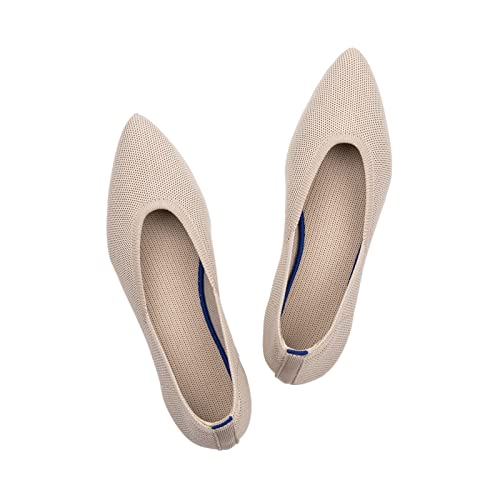 Frank Mully Frauen Spitze Zehe Ballett flach Strickkleid Schuhe Low Wedge Flache Schuhe Komfort Slip On Flats Schuhe für Frau Klassische Schuhe, Braun, 36.5 EU von Frank Mully