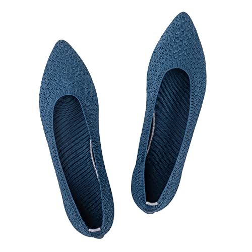 Frank Mully Spitze Zehe Ballett Flach Strickkleid Schuhe - Low Wedge Komfort Slip On Flats für Frau Klassische Schuhe, Navy, 37 EU von Frank Mully