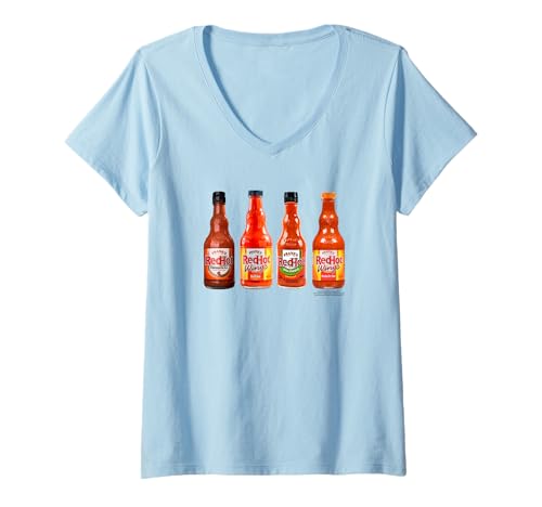 Damen Frank's RedHot Bottles of Hot Sauce Funny T-Shirt mit V-Ausschnitt Damen Frank's RedHot Bottles of Hot Sauce Funny T-Shirt mit V-Ausschnitt von Frank's RedHot