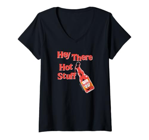 Damen Frank's RedHot Hey There Hot Stuff Hot Sauce Funny T-Shirt mit V-Ausschnitt Damen Frank's RedHot Hey There Hot Stuff Hot Sauce Funny T-Shirt mit V-Ausschnitt von Frank's RedHot