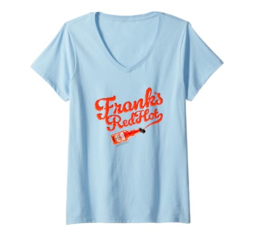 Damen Frank's RedHot Sauce Logo with Bottle Funny T-Shirt mit V-Ausschnitt Damen Frank's RedHot Sauce Logo with Bottle Funny T-Shirt mit V-Ausschnitt von Frank's RedHot