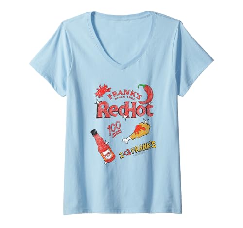 Damen Frank's RedHot Sketched Foods Funny T-Shirt mit V-Ausschnitt Damen Frank's RedHot Sketched Foods Funny T-Shirt mit V-Ausschnitt von Frank's RedHot