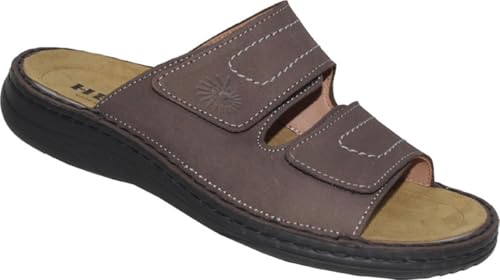 Franken Schuhe Helix Herren Pantolette,Hausschuhe,Leder, herausnehmbares Fußbett,Klettverschluss,Farbe:Grafit, Weite H, 5752 Größe 42 von Franken Schuhe