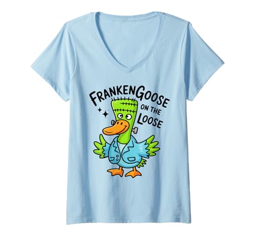 Damen Frankenstein Goose Halloween-Monster Süße Frankengans T-Shirt mit V-Ausschnitt Damen Frankenstein Goose Halloween-Monster Süße Frankengans T-Shirt mit V-Ausschnitt von Frankenstein Duck Halloween Monster Cartoon