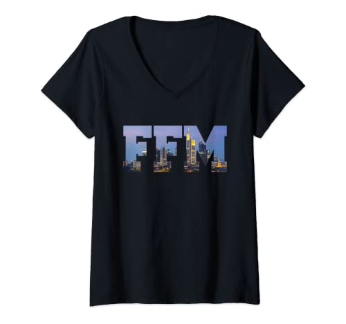 Damen FFM Frankfurt Fanartikel | Geschenk für Frankfurter FFM T-Shirt mit V-Ausschnitt Damen FFM Frankfurt Fanartikel | Geschenk für Frankfurter FFM T-Shirt mit V-Ausschnitt von Frankfurt Am Main FFM | Hessen