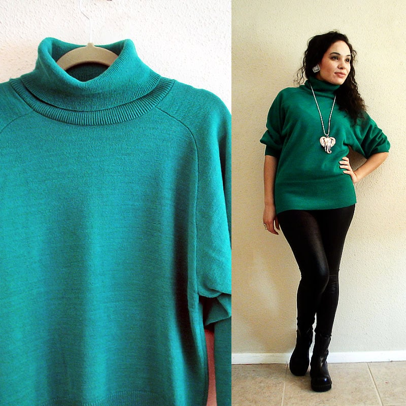 80Er Jahre - Jade Dream Jade Grün Slouchy Übergroßen Bequem Leichter Pullover Rollkragenpullover Mit Langen Ärmeln Größe S-M-L 80Er Jahre - Jade Dream Jade Grün Slouchy Übergroßen Bequem Leichter Pullover Rollkragenpullover Mit Langen Ärmeln Größe S-M-L von FrankieMariebyRehcy