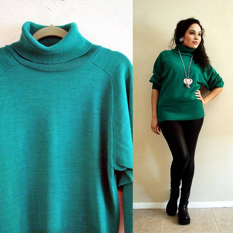 80Er Jahre - Jade Dream Jade Grün Slouchy Übergroßen Bequem Leichter Pullover Rollkragenpullover Mit Langen Ärmeln Größe S-M-L 80Er Jahre - Jade Dream Jade Grün Slouchy Übergroßen Bequem Leichter Pullover Rollkragenpullover Mit Langen Ärmeln Größe S-M-L von FrankieMariebyRehcy