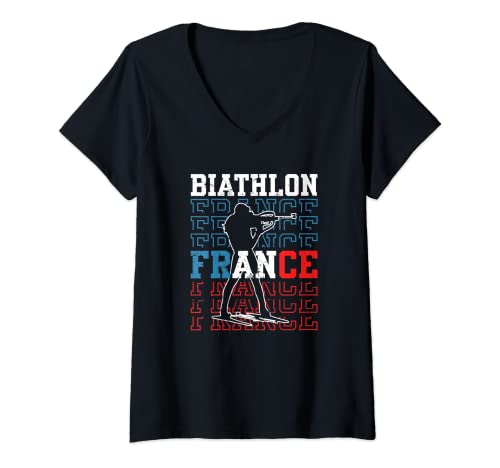 Damen Biathlon Frankreich Wintersport T-Shirt mit V-Ausschnitt Damen Biathlon Frankreich Wintersport T-Shirt mit V-Ausschnitt von Frankreich Biathlon Wintersport Fanartikel