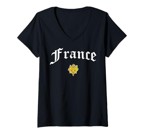 Damen Frankreich Wappen T-Shirt mit V-Ausschnitt Damen Frankreich Wappen T-Shirt mit V-Ausschnitt von Frankreich Designs