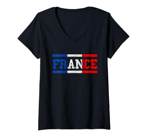 Damen Frankreich Französische Flagge Französisch Tourist T-Shirt mit V-Ausschnitt von Frankreich Flagge Touristen Franzosen