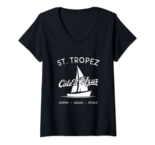 Damen Saint Tropez Frankreich T-Shirt mit V-Ausschnitt Damen Saint Tropez Frankreich T-Shirt mit V-Ausschnitt von Frankreich Saint Tropez Cote d'Azur