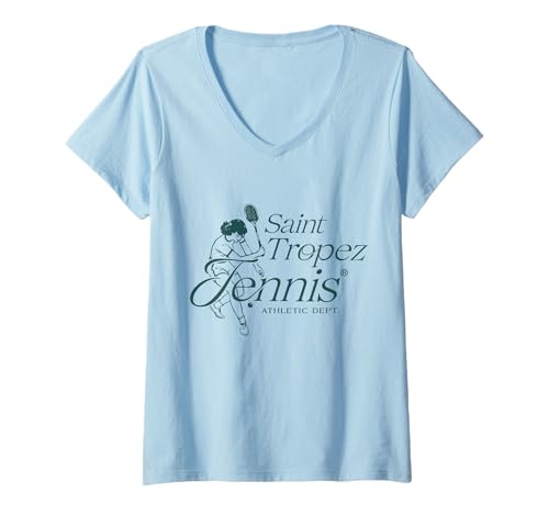 Damen Saint Tropez Frankreich Retro Vintage Tennis Club T-Shirt mit V-Ausschnitt Damen Saint Tropez Frankreich Retro Vintage Tennis Club T-Shirt mit V-Ausschnitt von Frankreich Urlaubsziel Côte d'Azur Sports