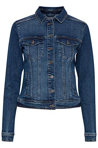 fransa FRVOCUT Damen Jeansjacke Denim Übergangsjacke mit Stretch kurz mit Taschen und Knopfleiste, Größe:34, Farbe:Glossy Blue Denim (200071) von fransa