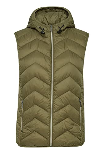 fransa FRBAPADDING Damen Weste Steppweste Outdoor Weste Kapuze mit Gummizug normale Länge Reißverschluss-Taschen enger Schnitt, Größe:XL, Farbe:Olive tree (201141) von fransa