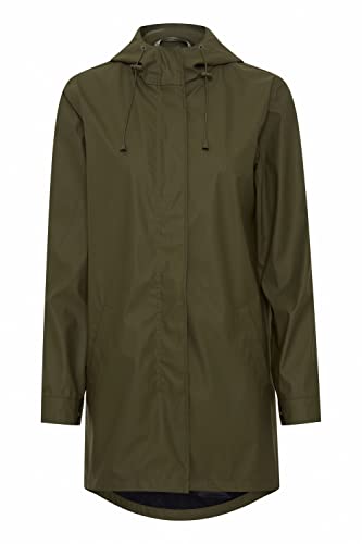 fransa FRRAINFALL Damen Windbreaker Übergangsjacke Regenjacke Regenmantel mit Kapuze verdeckter Reißverschluss Seitentaschen und Kordelzug, Größe:S, Farbe:Olive Night (190515) von fransa