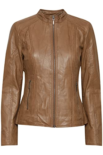 fransa FRBALEATHER Damen Lederjacke Bikerjacke Kunstleder mit Stehkragen Lammleder Leicht Tailliert, Größe:42, Farbe:Tobacco Brown (171327) von fransa