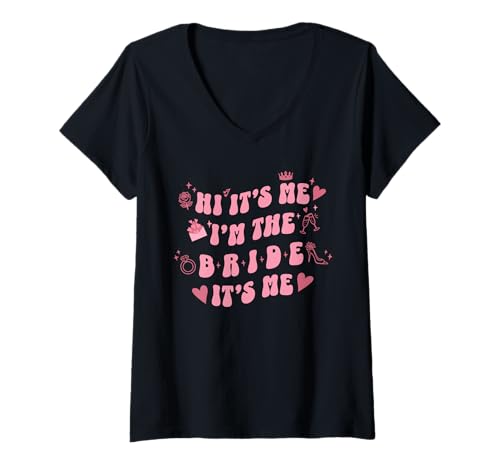 Damen Retro Vintage Bubbly Hi It's Me I'm The Bride Ankündigung T-Shirt mit V-Ausschnitt Damen Retro Vintage Bubbly Hi It's Me I'm The Bride Ankündigung T-Shirt mit V-Ausschnitt von Franz And Sabina