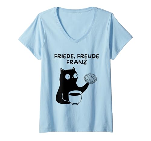 Damen Friede, Freude, Franz - Franzbrötchen Katze - Hamburg T-Shirt mit V-Ausschnitt Damen Friede, Freude, Franz - Franzbrötchen Katze - Hamburg T-Shirt mit V-Ausschnitt von Franz & Freunde