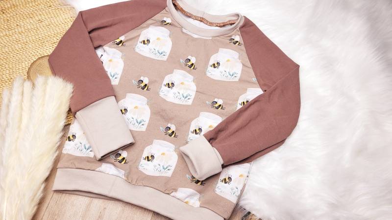 Raglan Pullover, Biene, Braun, Beige, Gr. 74-98, Jersey, Frühling von FranziisNaehkiste
