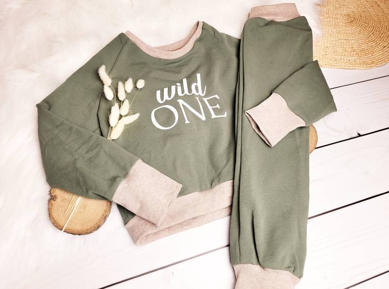 Set "Wild One", Pullover Und Hose, Grün, Oliv, Kinderpullover, Größe 74 Bis 98 von FranziisNaehkiste