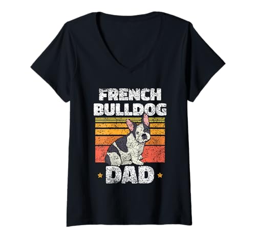 Damen Französische Bulldogge Papa Herrchen Französische Bulldogge T-Shirt mit V-Ausschnitt Damen Französische Bulldogge Papa Herrchen Französische Bulldogge T-Shirt mit V-Ausschnitt von Französische Bulldogge French Bulldog Dad Frenchie