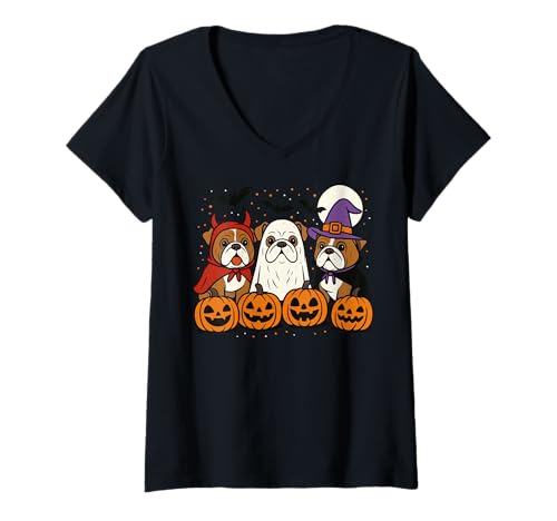 Damen Französische Bulldogge Halloween Kostüm Kostüm Gruselig T-Shirt mit V-Ausschnitt von Französische Bulldogge Frenchie Halloween