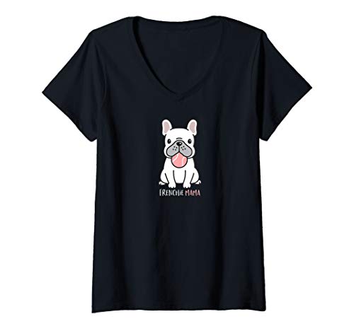 Damen Frenchie Mama Süße weiße französische Bulldogge T-Shirt mit V-Ausschnitt Damen Frenchie Mama Süße weiße französische Bulldogge T-Shirt mit V-Ausschnitt von Französische Bulldogge Geschenke von D.