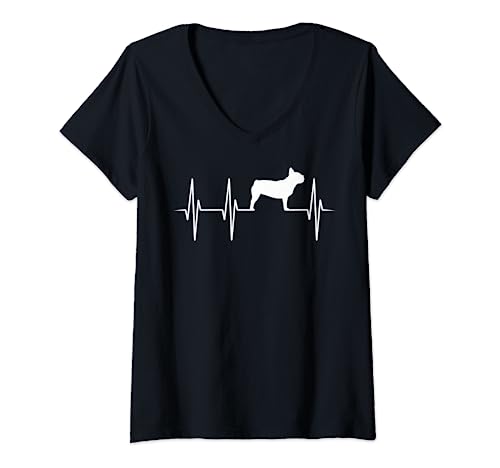 Damen Französische Bulldogge Hund Herzschlag T-Shirt mit V-Ausschnitt Damen Französische Bulldogge Hund Herzschlag T-Shirt mit V-Ausschnitt von Französische Bulldogge Hund Herzschlag