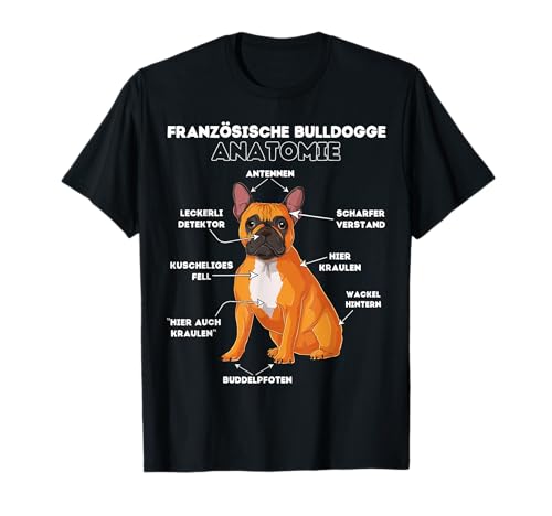 Französische Bulldogge Hunde Liebhaber Französische Bulldogge Anatomie Cartoon-T-Shirt Schwarz S EU Klein Regulär Crew-Ausschnitt Kurzarm Herren Männer Klassisch von Französische Bulldogge Hunde Liebhaber