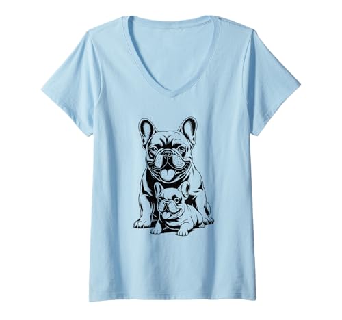 Damen Französische Bulldogge French Bulldog Frenchie Hund Frauen T-Shirt mit V-Ausschnitt von Französische BulldoggeDog Hunde Kleidung