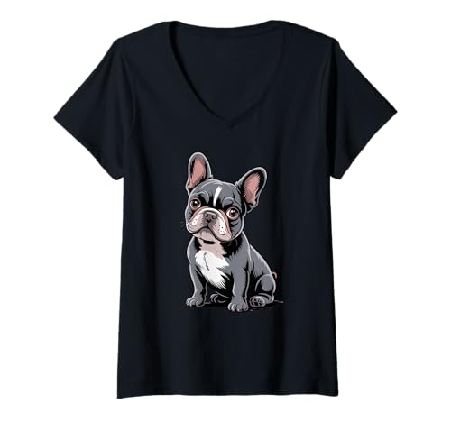 Damen Französische Bulldogge French Bulldog Frenchie Hund Frauen T-Shirt mit V-Ausschnitt Damen Französische Bulldogge French Bulldog Frenchie Hund Frauen T-Shirt mit V-Ausschnitt von Französische BulldoggeDog Hunde Kleidung