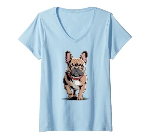 Damen Französische Bulldogge French Bulldog Frenchie Hund Frauen T-Shirt mit V-Ausschnitt Damen Französische Bulldogge French Bulldog Frenchie Hund Frauen T-Shirt mit V-Ausschnitt von Französische BulldoggeDog Hunde Kleidung