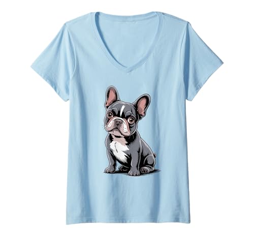 Damen Französische Bulldogge French Bulldog Frenchie Hund Frauen T-Shirt mit V-Ausschnitt Damen Französische Bulldogge French Bulldog Frenchie Hund Frauen T-Shirt mit V-Ausschnitt von Französische BulldoggeDog Hunde Kleidung