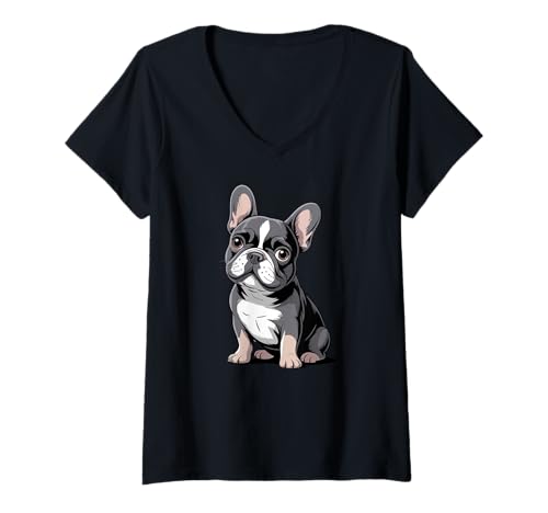 Damen Französische Bulldogge French Bulldog Frenchie Hund Frauen T-Shirt mit V-Ausschnitt von Französische BulldoggeDog Hunde Kleidung