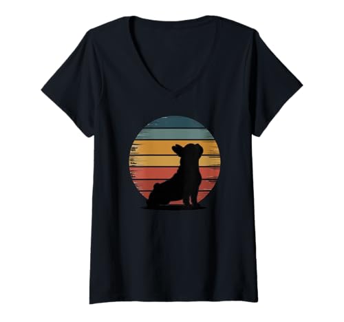 Damen Französische Bulldogge French Bulldog Frenchie Hund Frauen T-Shirt mit V-Ausschnitt von Französische BulldoggeDog Hunde Kleidung