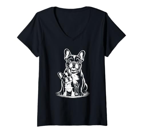 Damen Französische Bulldogge French Bulldog Frenchie Hund Frauen T-Shirt mit V-Ausschnitt Damen Französische Bulldogge French Bulldog Frenchie Hund Frauen T-Shirt mit V-Ausschnitt von Französische BulldoggeDog Hunde Kleidung