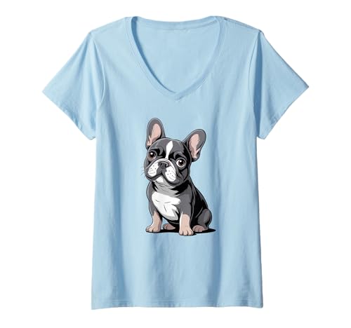 Damen Französische Bulldogge French Bulldog Frenchie Hund Frauen T-Shirt mit V-Ausschnitt von Französische BulldoggeDog Hunde Kleidung