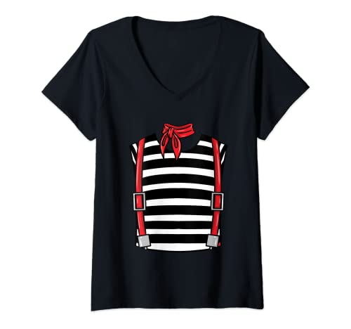 Damen Französischer Pantomime Kostüm Halloween T-Shirt mit V-Ausschnitt Damen Französischer Pantomime Kostüm Halloween T-Shirt mit V-Ausschnitt von Französischer Pantomime Kostüm