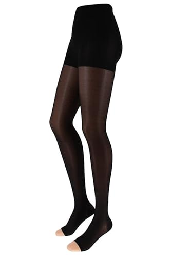 Franzoni Damen-Strumpfhose 140 Denier mit offener Spitze, Kompressionsstrümpfe mit abgestufter Kompression, schonend, Entlastung der Beine – Made in Italy (Schwarz, 1-2) von Franzoni