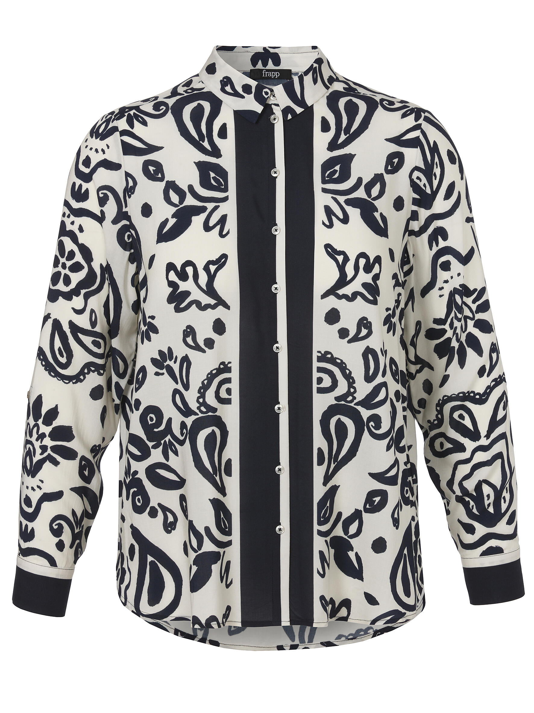 Frapp - Bluse Hemdkragen 1/1 Arm Druck navy multicolor - Gr. - 52 von Frapp