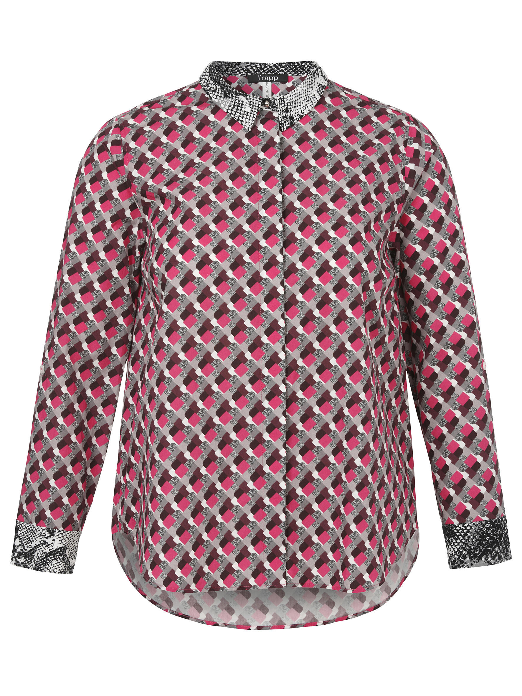 Frapp - Bluse Hemdkragen 1/1 Arm Druck pink multicolor - Gr. - 46 von Frapp