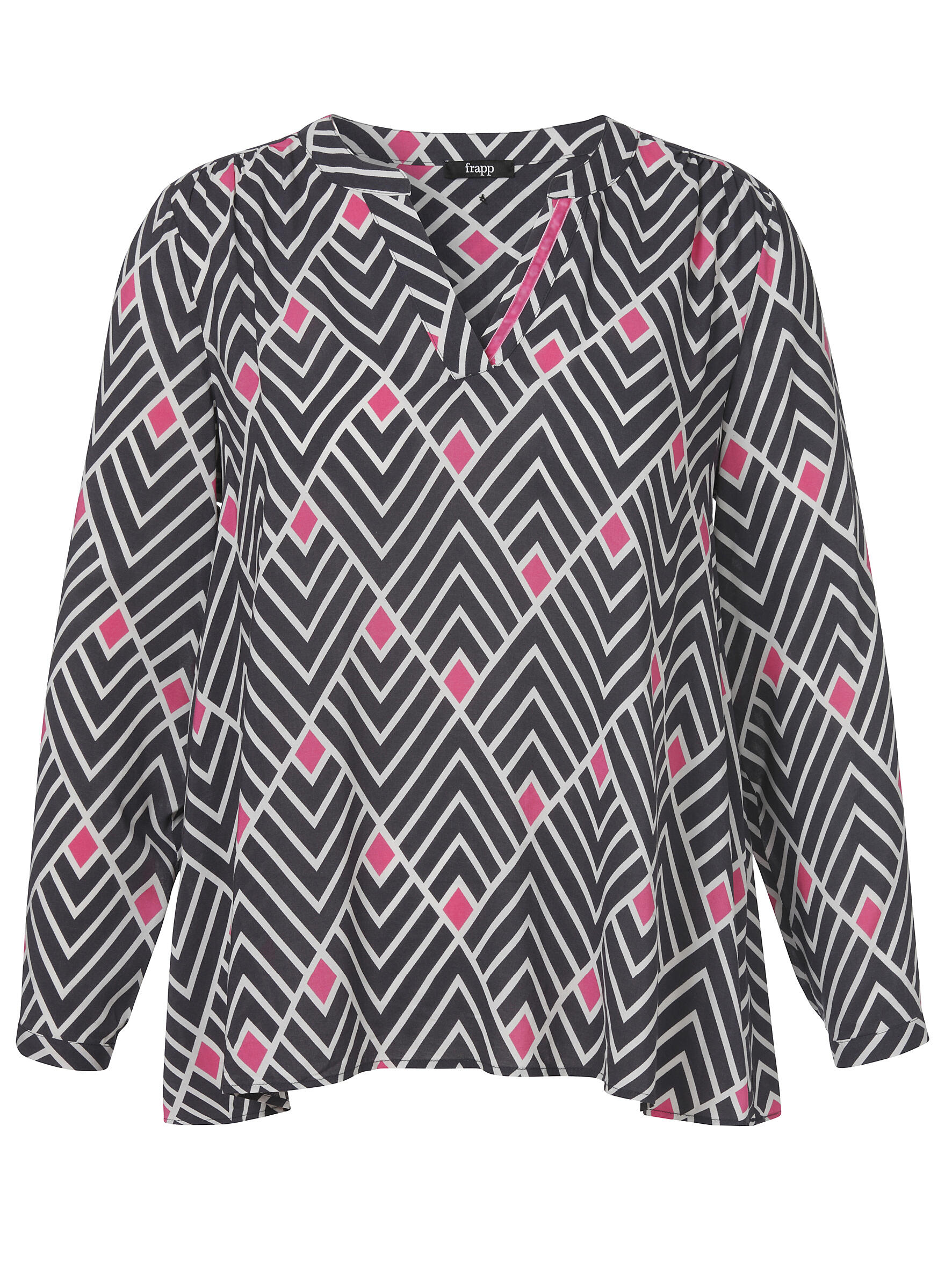 Frapp - Bluse V-Ausschnitt 1/1 Arm Druck anthracite multicol - Gr. - 46 von Frapp