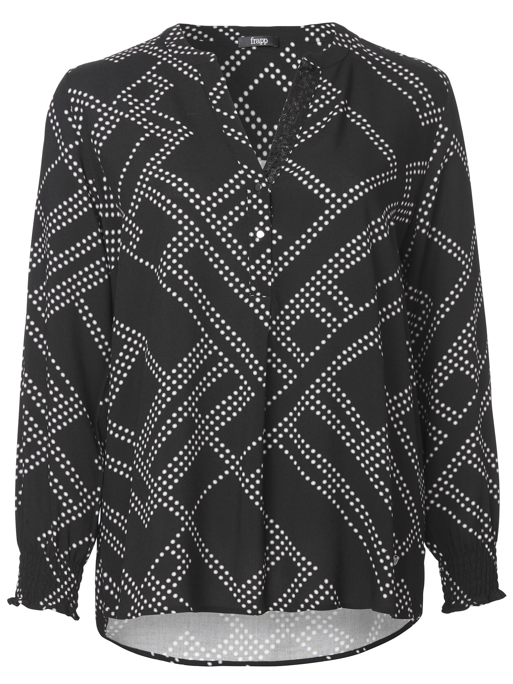 Frapp - Bluse V-Ausschnitt 1/1 Arm Druck black multicolor - Gr. - 54 von Frapp