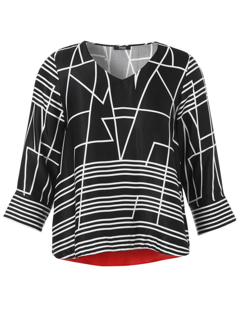 Frapp - Bluse V-Ausschnitt 3/4 Arm Druck black multicolor - Gr. - 50 von Frapp