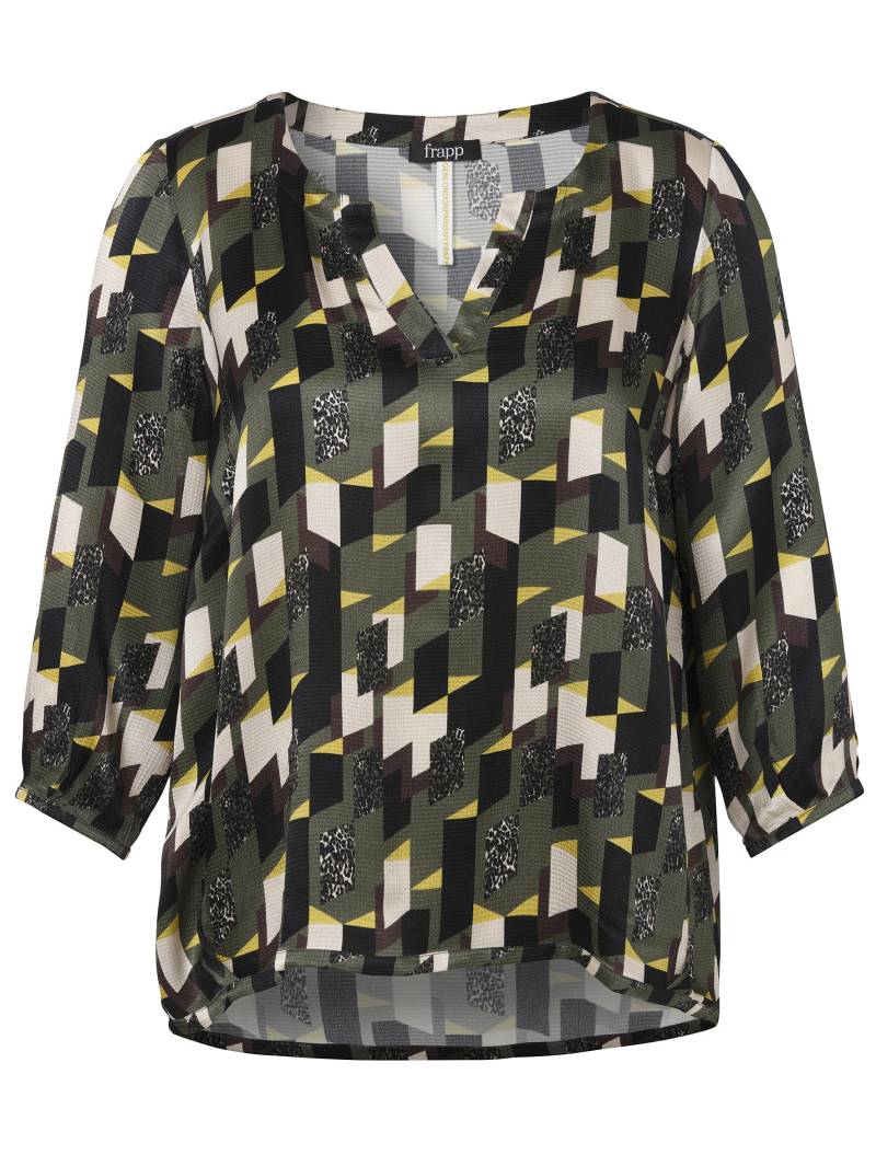 Frapp - Bluse V-Ausschnitt 3/4 Arm Druck khaki multicolor - Gr. - 46 von Frapp
