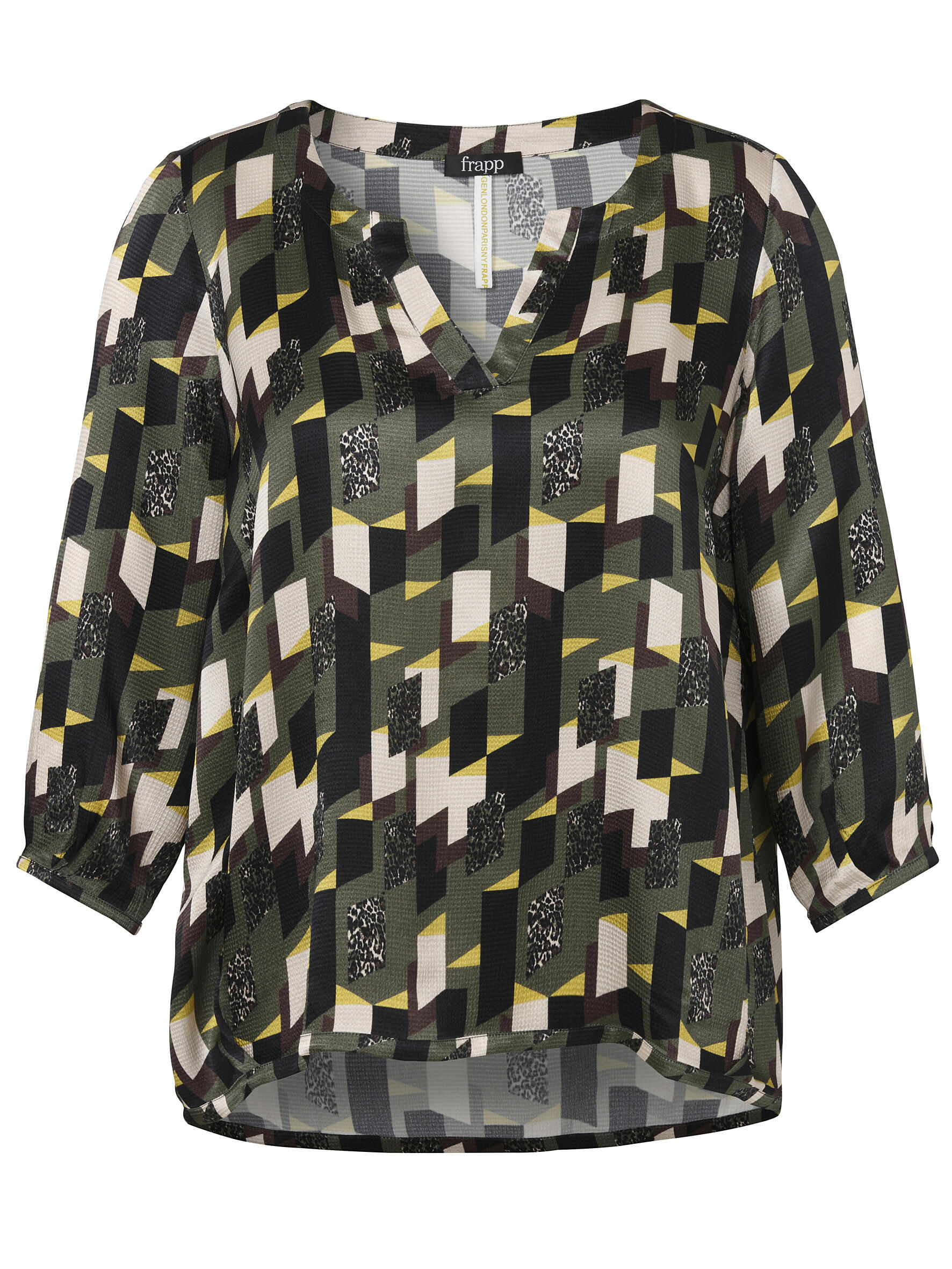 Frapp - Bluse V-Ausschnitt 3/4 Arm Druck khaki multicolor - Gr. - 52 von Frapp