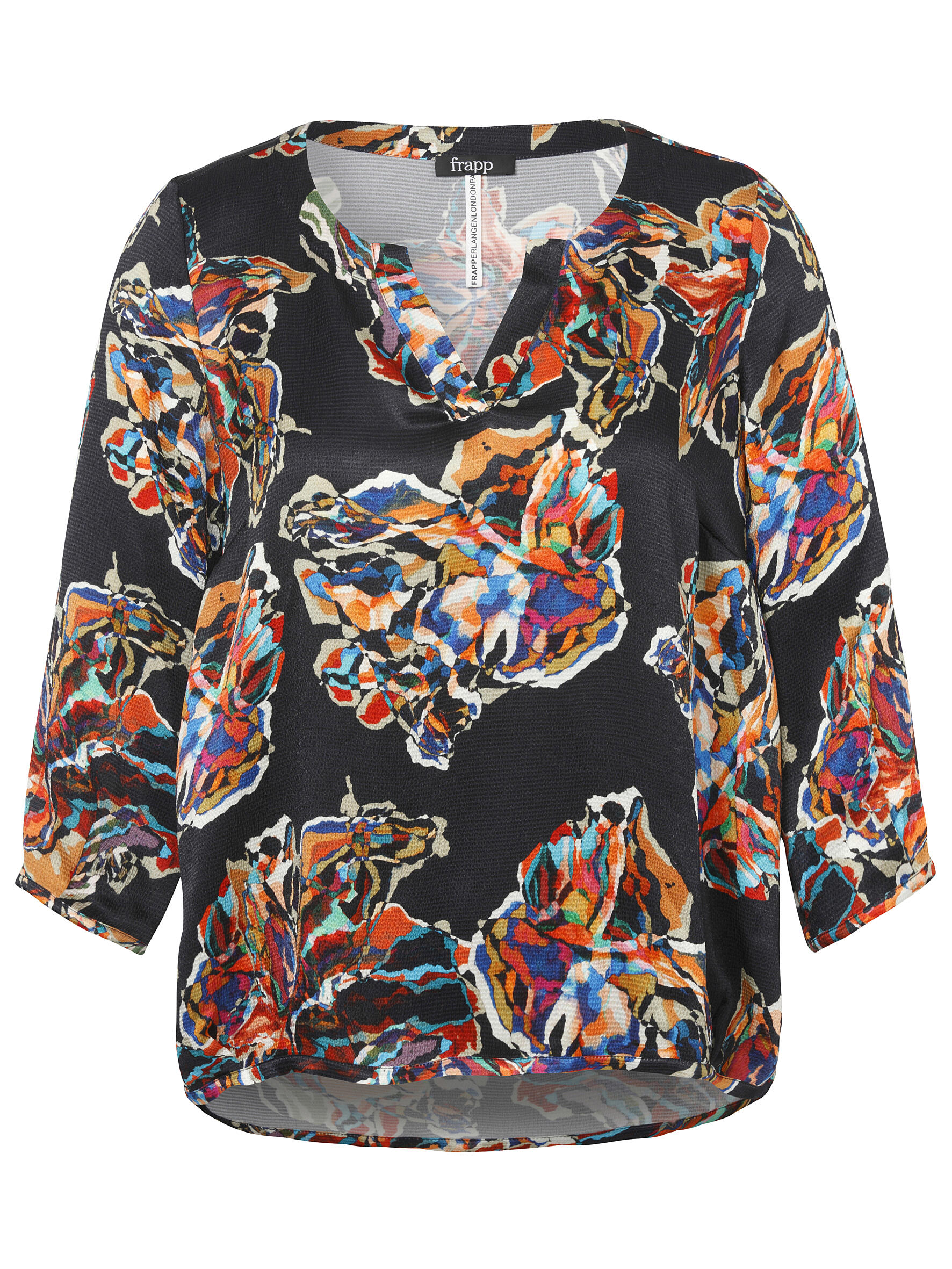 Frapp - Bluse V-Ausschnitt 3/4 Arm Druck navy multicolor - Gr. - 48 von Frapp